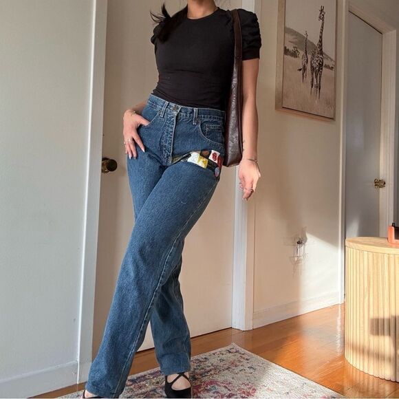 Rare 90s vintage painted Mom jeans Dark wash preppy indie jeans - Picture 9 of 10